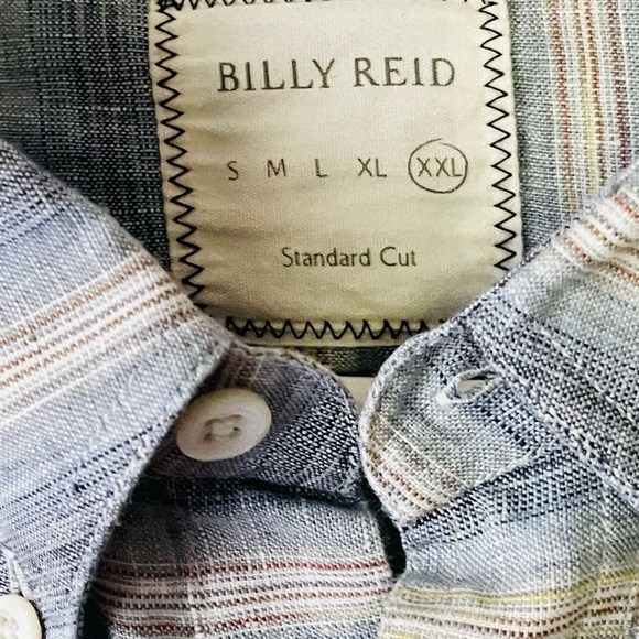Billy Reid Blue Striped Linen Blend Long Sleeve Button Up Shirt - Picture 3 of 12